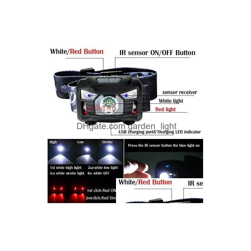 5w led body motion sensor headlamp mini headlight rechargeable outdoor camping flashlight head torch lamp with usb