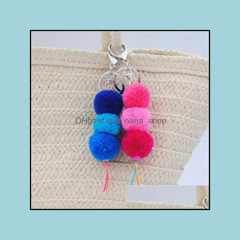 handmade pompom keychain vintage bohemian accessories tassel hand bag hanging key chains for women gift y458z