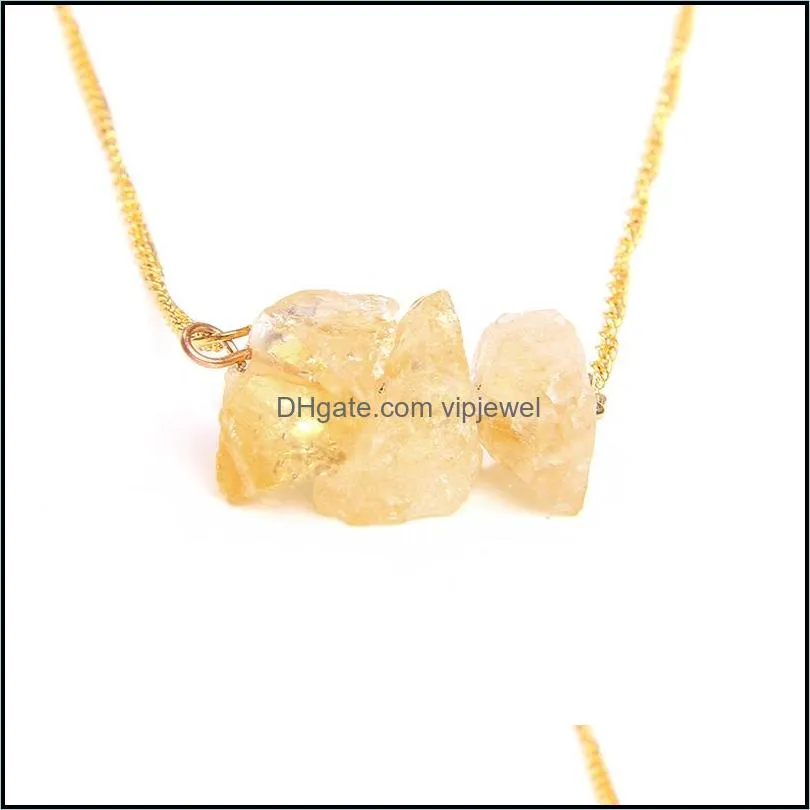 natural raw stone necklaces for women girl geometric crystal pendant gold color chain quartzs citrines balance exquisite jewelry