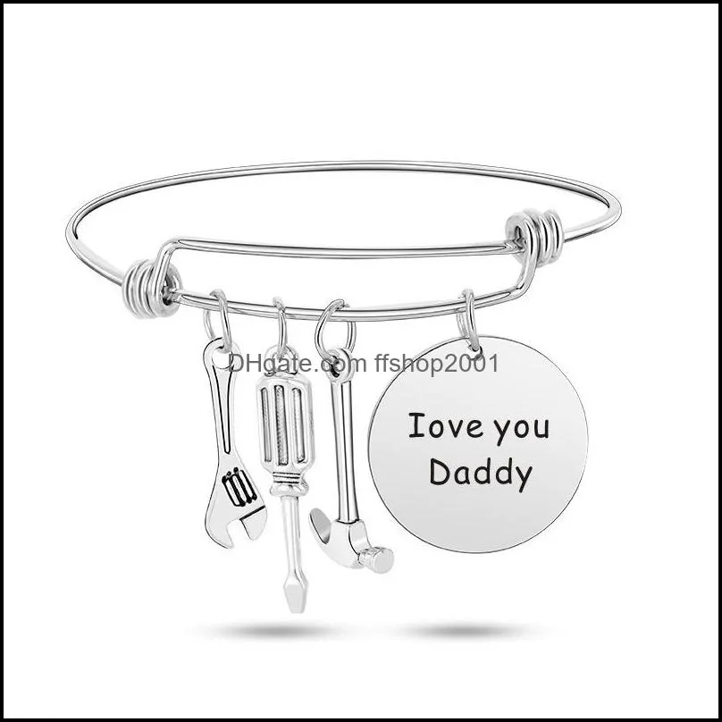 i love my dad my hero letter bracelet for mens tools charm expandable wire wrap bangle fashion fathers day jewelry gift