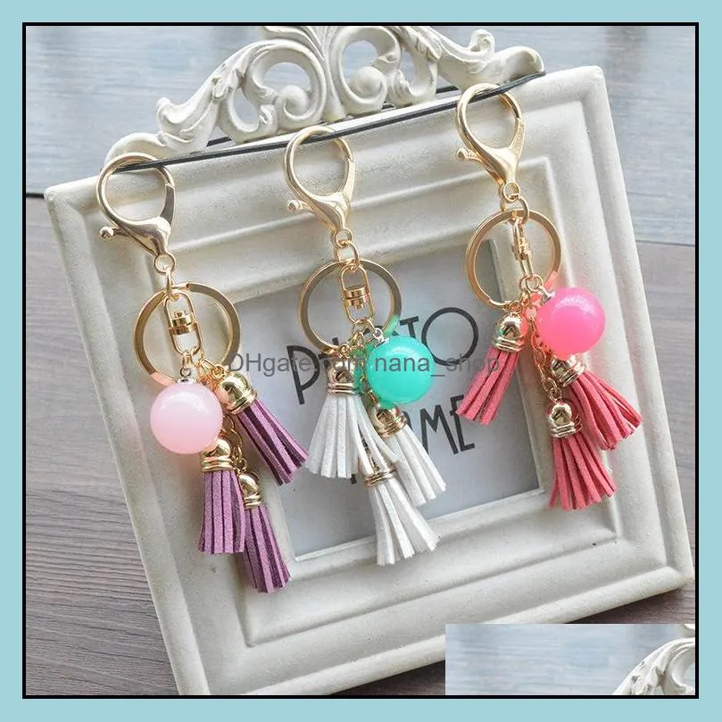 candy creative charm keychain color acrylic beads tassel key ring jewelry bag car keyfobs pendant accessories dhs b801q a