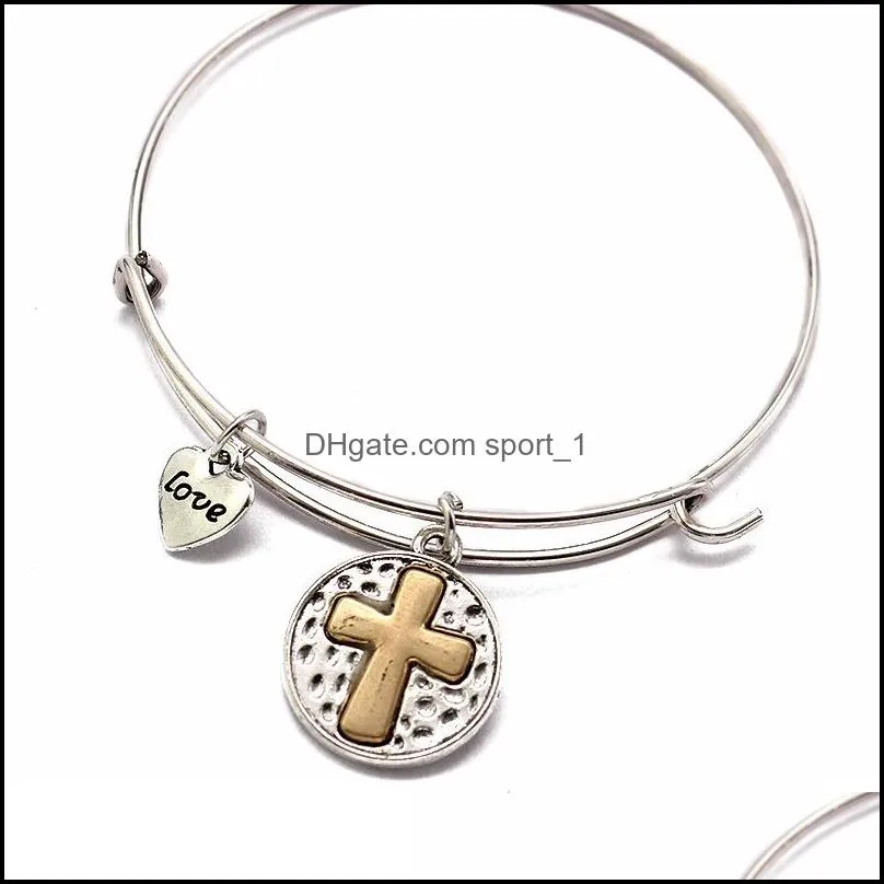 fashion bracelet for women jewelry personalized bangle alloy love cross pendant wire bracelets adjustable cuff wristlet g918r f