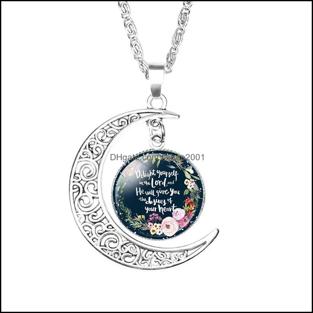  christian bible verse pendant moon necklaces for women christians scripture glass cabochon charm fashion jewelry gift