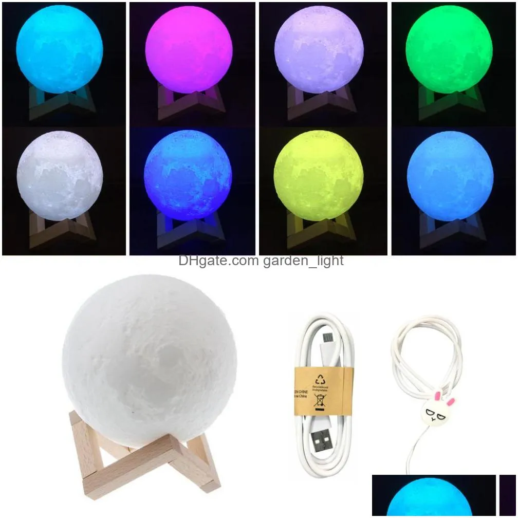rechargeable night light 3d print moon lamp 9 color change touch switch bedroom bookcase nightlight home decor creative gift