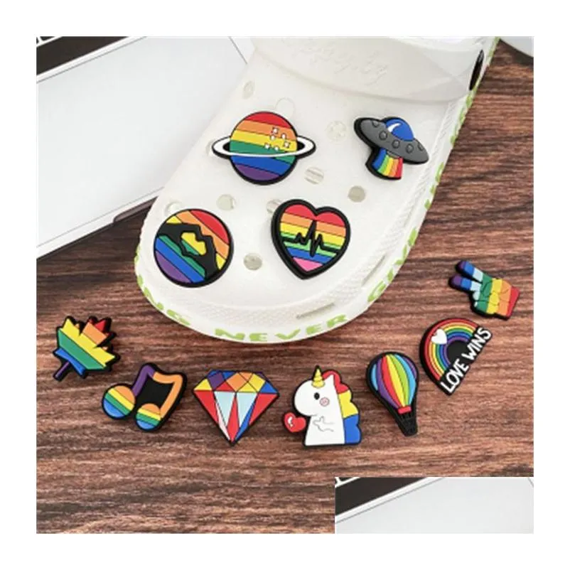 wholesale custom rainbow love wins pvc shoe accessories custom logo sandals clog buttons decoration for croc charms kid gifts