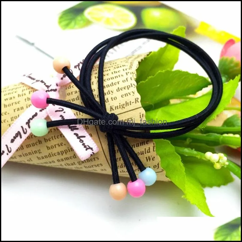  style high elasticity hair rubber bands simple black bow hair ropes red or colorful beads hair ring for girl women 60c3