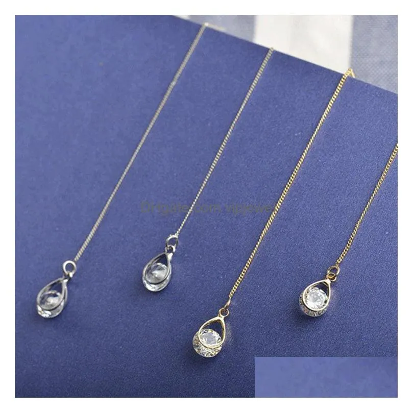 fashion jewelry s925 silver needle zircon water droplet dangle ear thread women long style earring