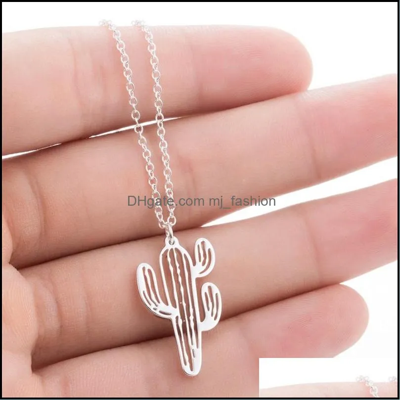 jewelry cactus stainless steel gold silver rose gold plated for women pendant necklace long chain necklace with card 3637 q2