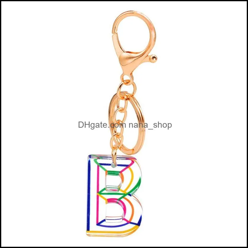 fashion 26 alphabet striped keychain charm high quality acrylic az letters keyring holder for bag pendant accessories p306fa