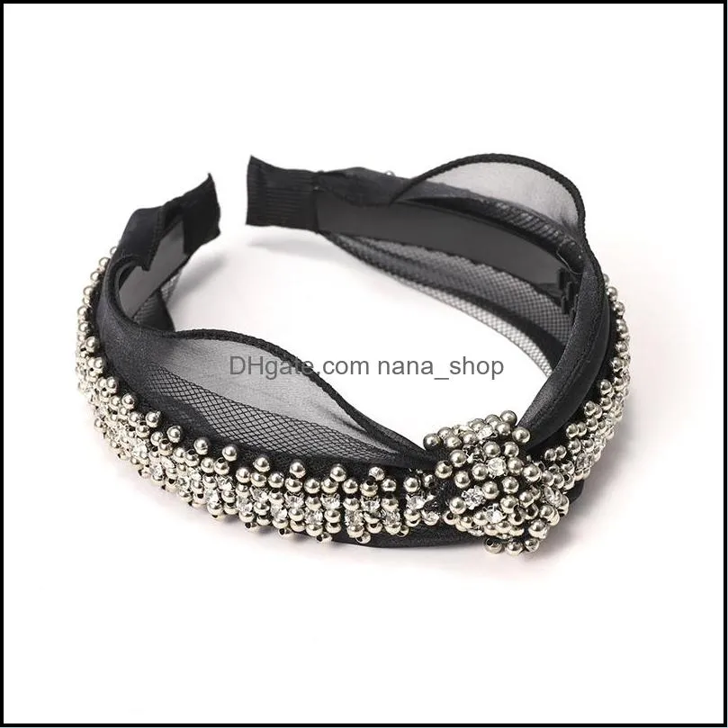 elegant rhinestones metal beads pearl black lace headband knot crystal twisted bow knotted vintage accessories personalized bohemian