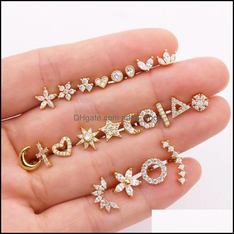 silver/gold plated zircon brass small stud dangle earring single ear ring screw earrings nose ears piercing jewelry a50z