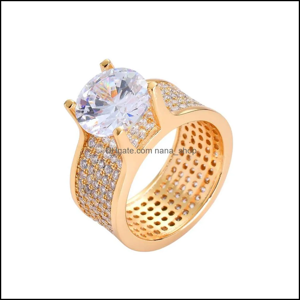 geometric circle bling cz stone cubic zircon ring for men women hip hop jewelry gold silver color q314fz
