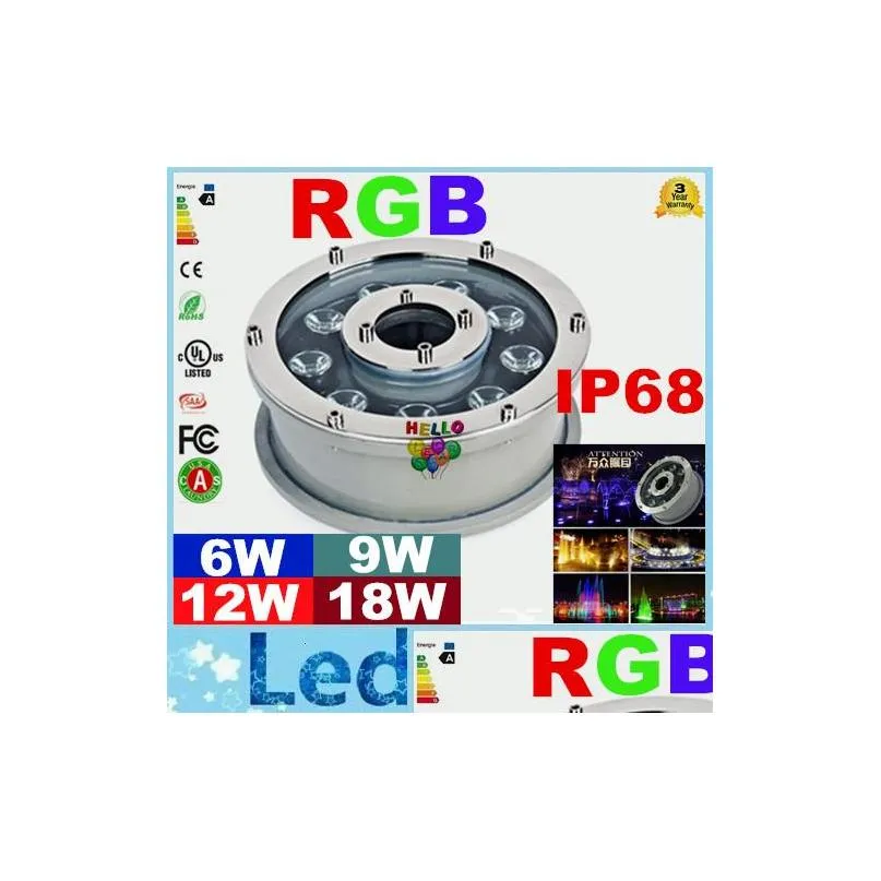 6w 9w 12w 18w rgb led pool light ac 12v 24v underwater lights fountains led waterproof ip68