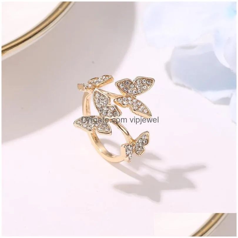 europe fashion jewelry four butterfly rings rhinstone opening ring