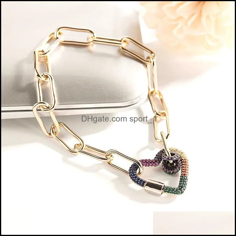 colorful crystal cuban chain bracelet heart pandent charm buckle link bracelets bangle women men party jewelry a32z