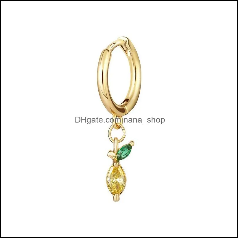 fashion gold plated cute fruit hoop dangle earring bling crystal zircon drop earrings for women accessories a13z