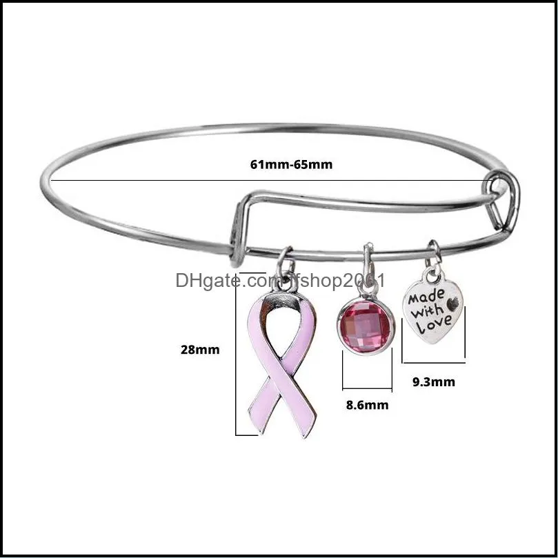  pink ribbon charm breast cancer awareness bracelets for women designer extendable wire cute bangle nursing survivor jewelry gift