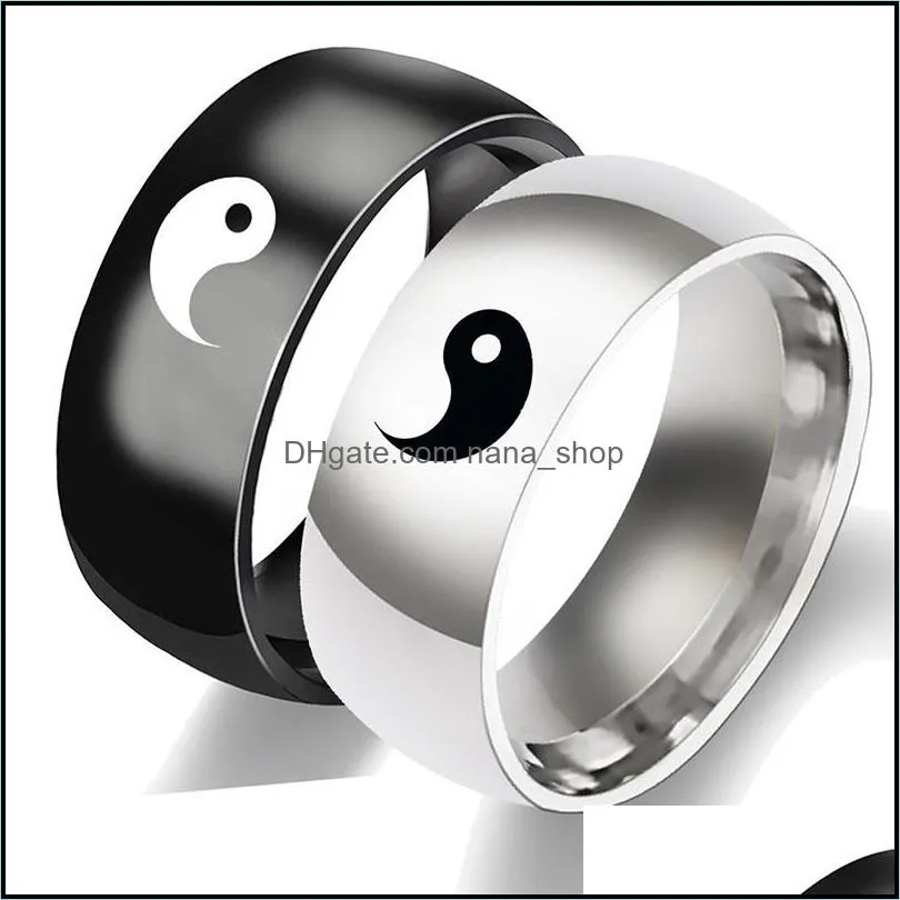 fashion chinese taiji ring lovers creativity yin yang eight trigrams titanium steel rings punk men and women accessories jewelry