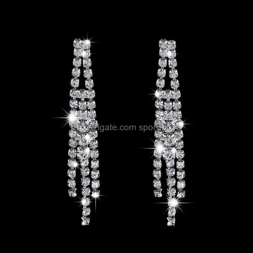 fashion women crystal bride necklace earring jewelry set rhinestone silverplated wedding dress banquet ladies gift