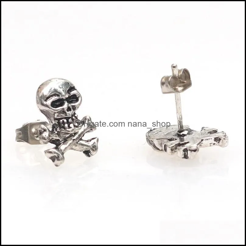 hip hop punk rock men women retro skull stud earrings couple party decoration earrings halloween gift wholesale 1 pair