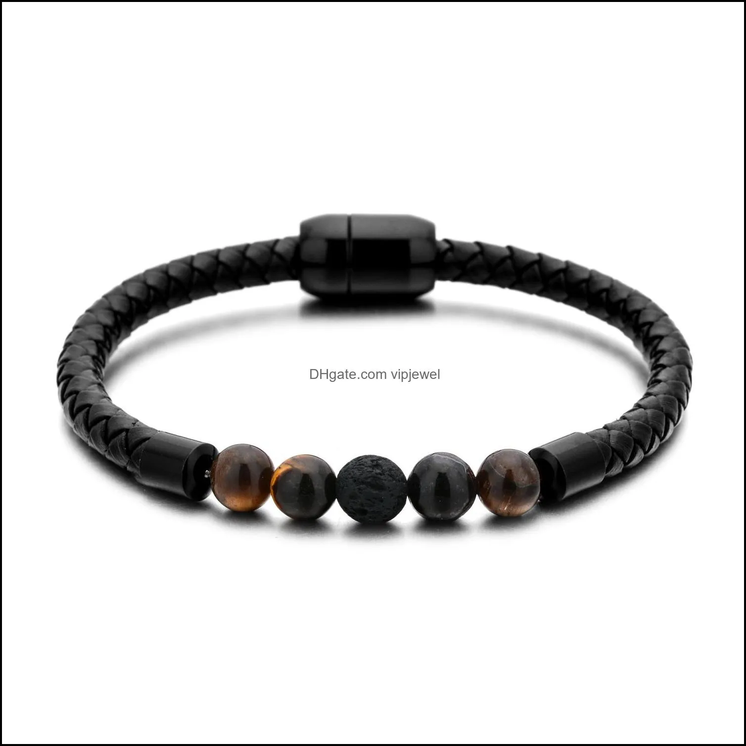fashion leather lava chakra stone beads essential oil diffuser braceletbracelet black stainless bracelets bangles for men punk