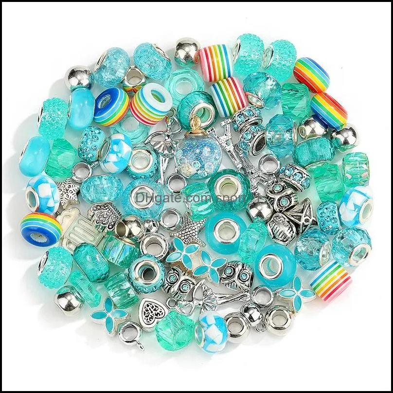 100pcs/lot mix color diy round loose resin acrylic beads charms big hole available for european jewelry bracelet bangle