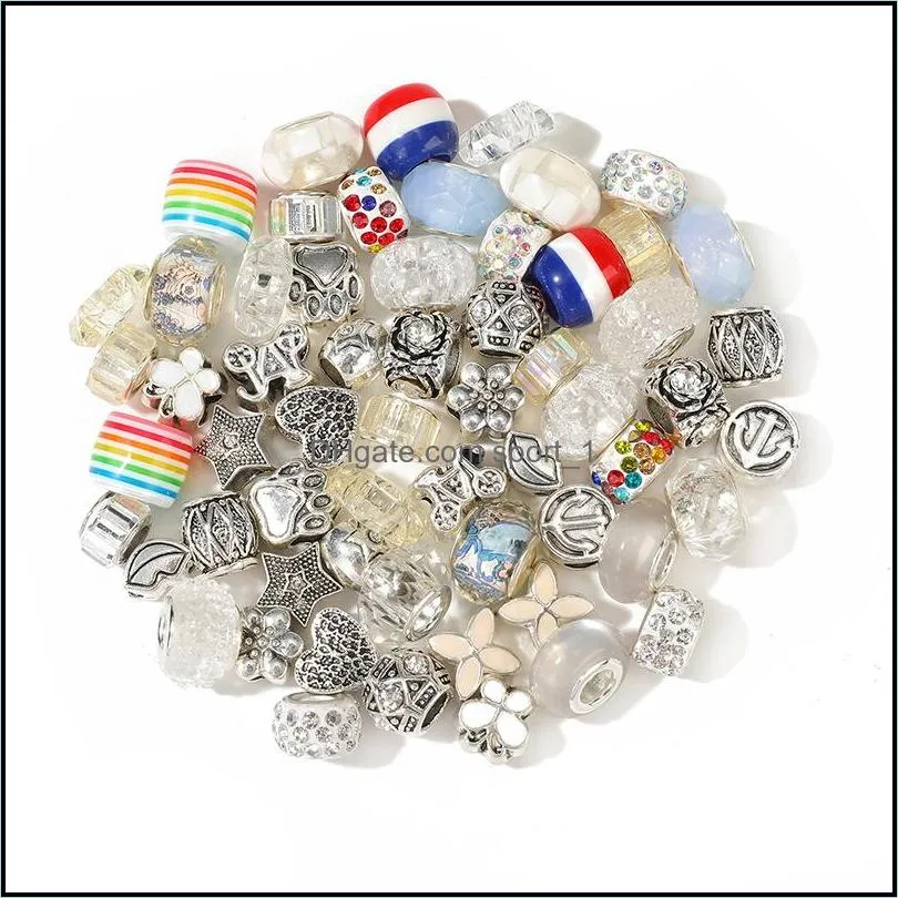 acrylic resin alloy rhinestone large hole european beads mixed color for jewelry making diy craft 60pcs/lot