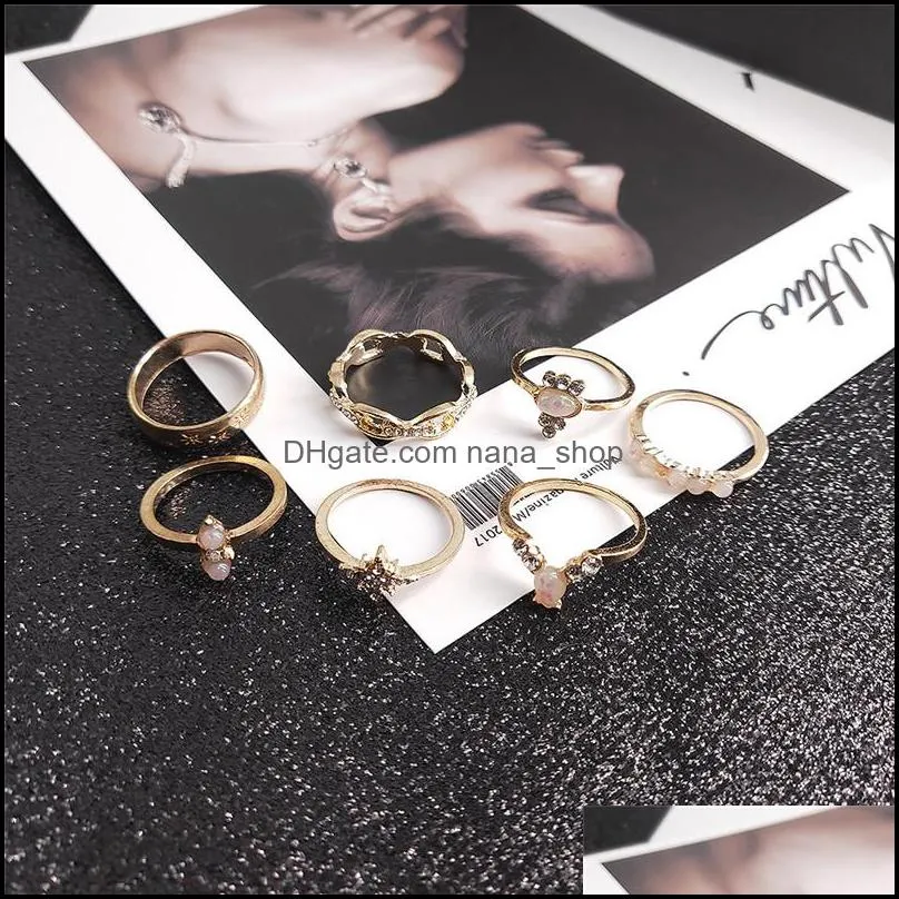 2021 retro knuckle finger band for women charm vintage crystal rings set girls bohemian joint gold plated ring dhs k80fa