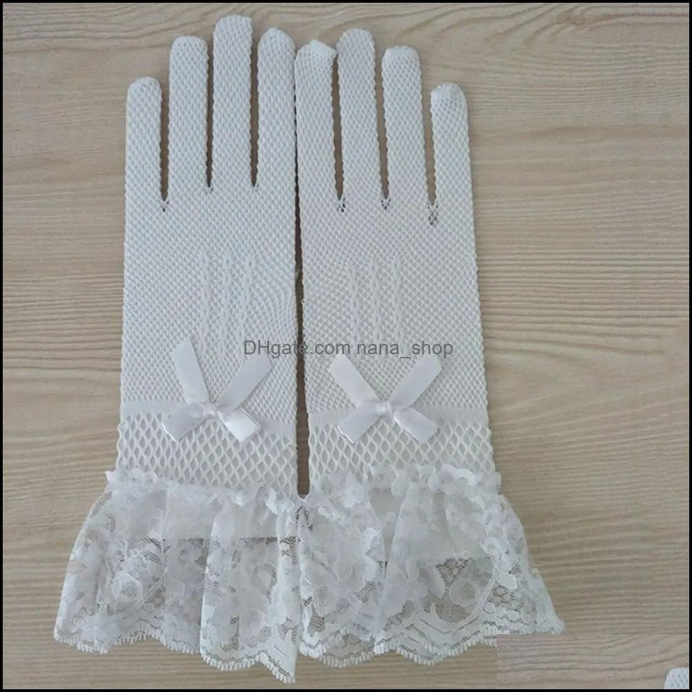 women lady mesh fishnet gloves sexy lace bowknot wrist summer sunscreen driving evening party girls glove black white