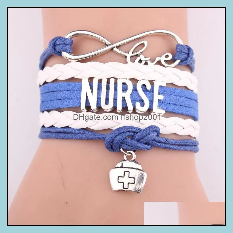  nurse braided leather rope bracelets medical kit bag charm love wrap bangle for women girl nurses day jewelry gift