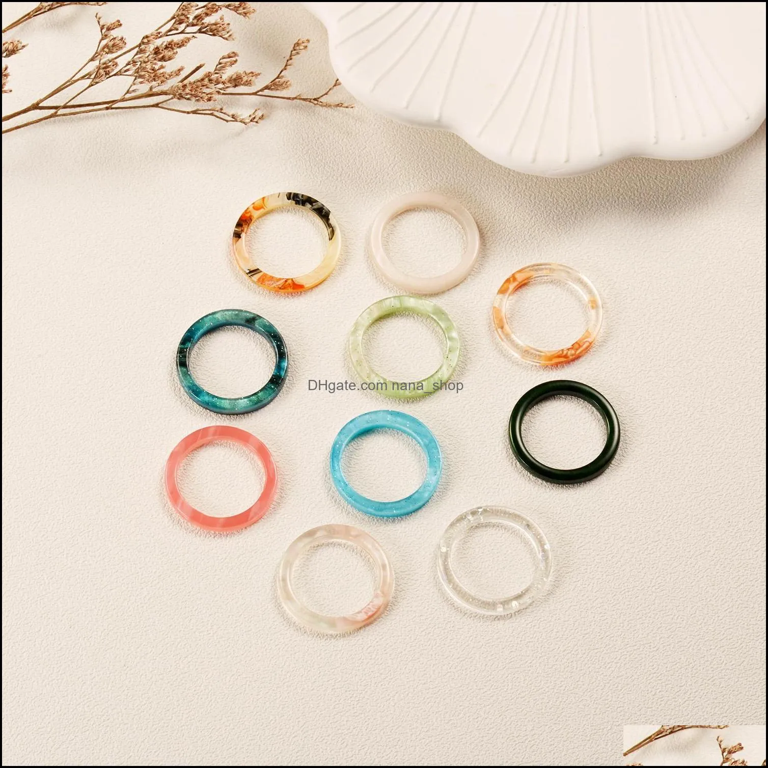 colorful transparent band rings acrylic geometric round marble pattern ring resin acetate board rings for women girls jewelry