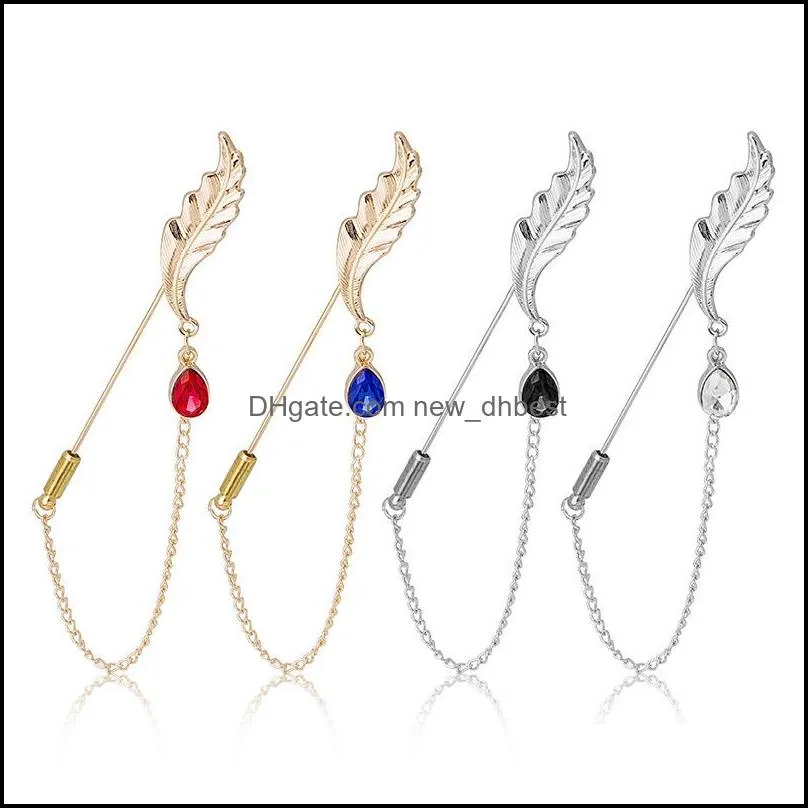 korean style simple and creative word feather diamond chain brooch refined collar pin suit clothing fashion accessories wholesale jewelry