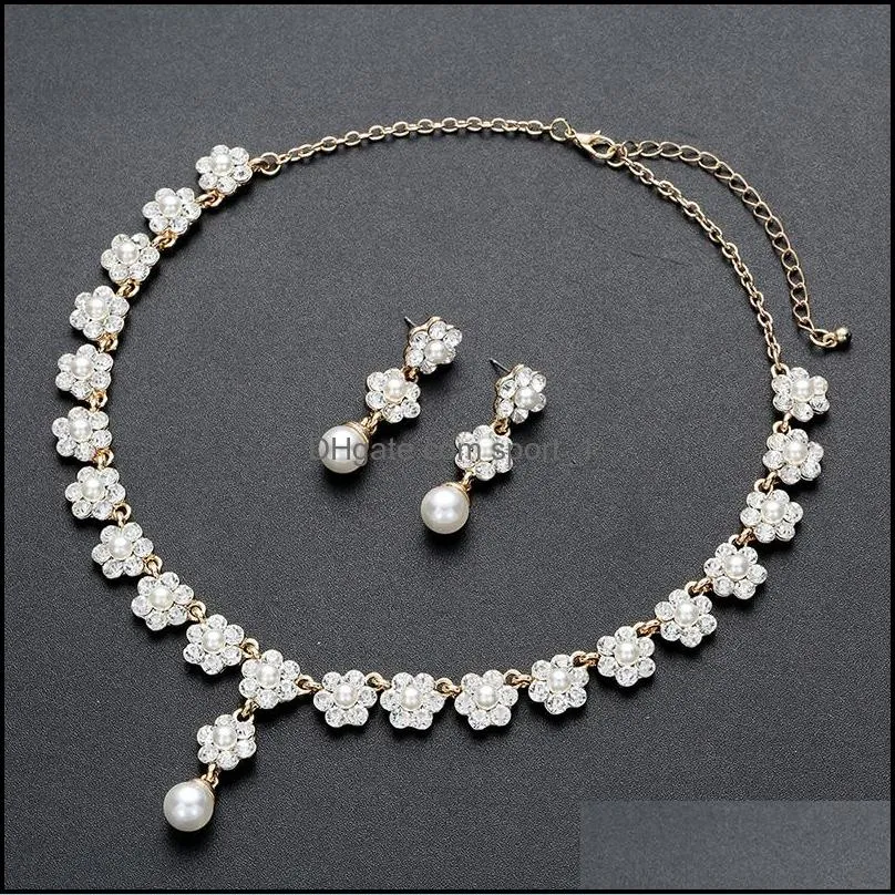 fashion silver color rhinestone crystal bridal jewelry sets for women necklace earrings bracelet set wedding accessories