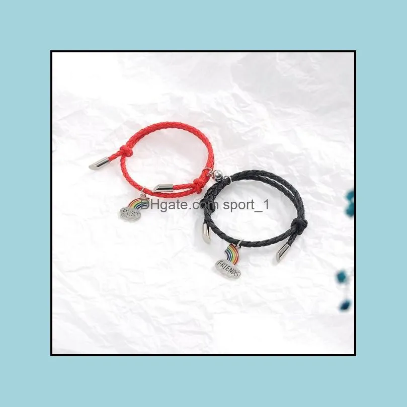 rainbow charm pendant couple magnetic bracelets set mutual attraction rope braided bracelet friend jewelry gift q119fz