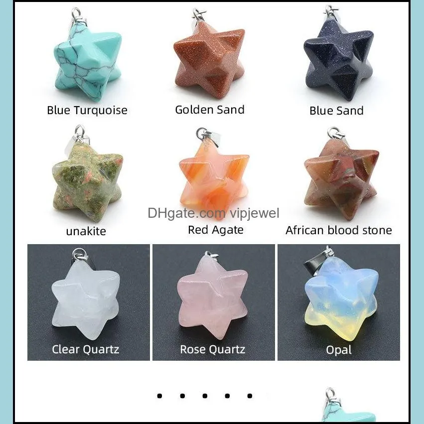 merkaba star natural stone charms pendants for diy necklace jewelry meditation chakra reiki healing energy protection decoration