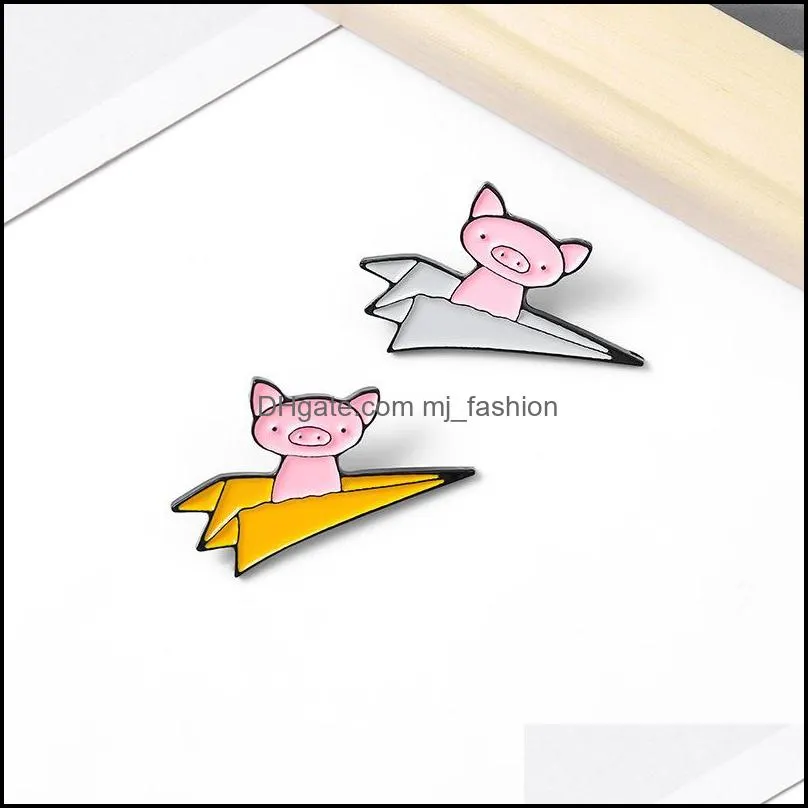 pins brooches paper plane enamel pins custom flying pigs brooch lapel pin shirt bag badge funny cute animal jewelry gift for kids friends