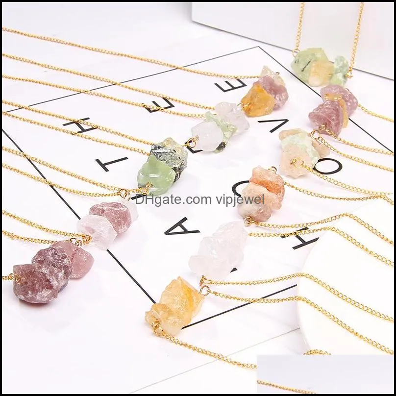 natural raw stone necklaces for women girl geometric crystal pendant gold color chain quartzs citrines balance exquisite jewelry
