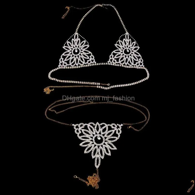 stonefans exquisite flower underwear rhinestone bikini chain crystal sexy body chain bra thong set underclothes women jewelry c3