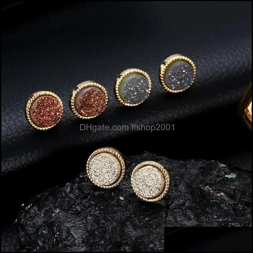  resin druzy stud earrings for women simple circle stone gold earring female fashion jewelry gift in bulk