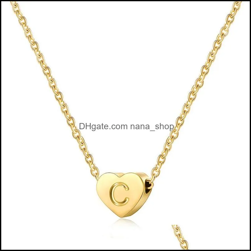 stainless steel necklace fashion rose gold chain initial charms metal heart a to z letters for women single name jewelry gifts