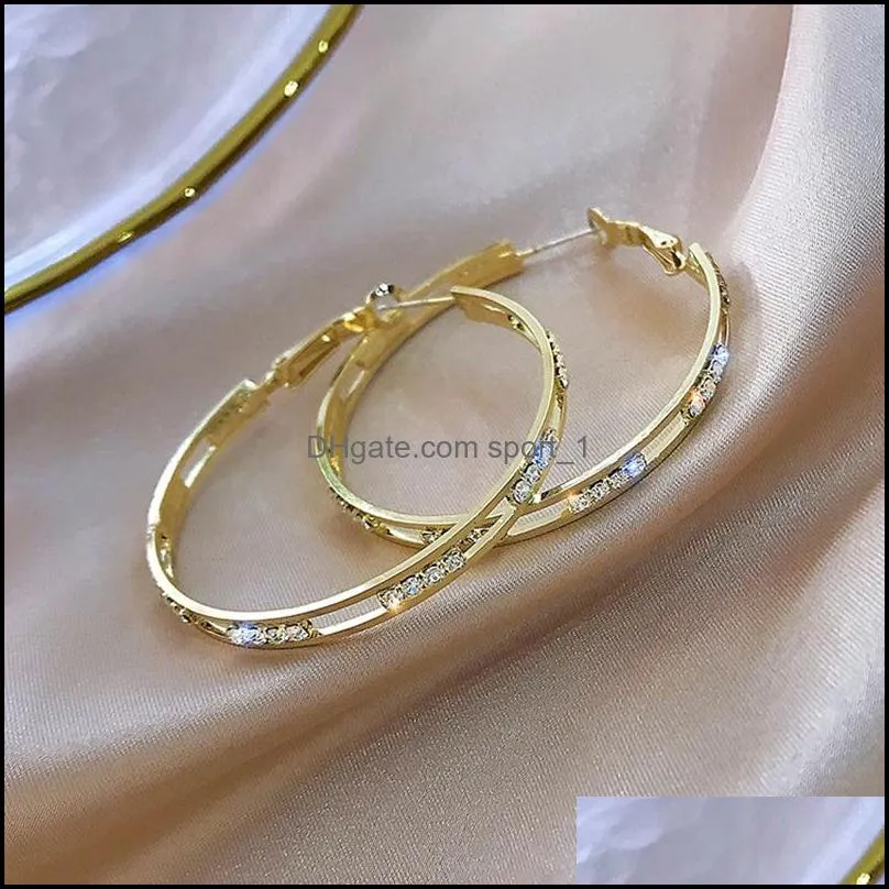 female big round hoop earrings fashion gold color wedding earrings double zircon stone earring for women