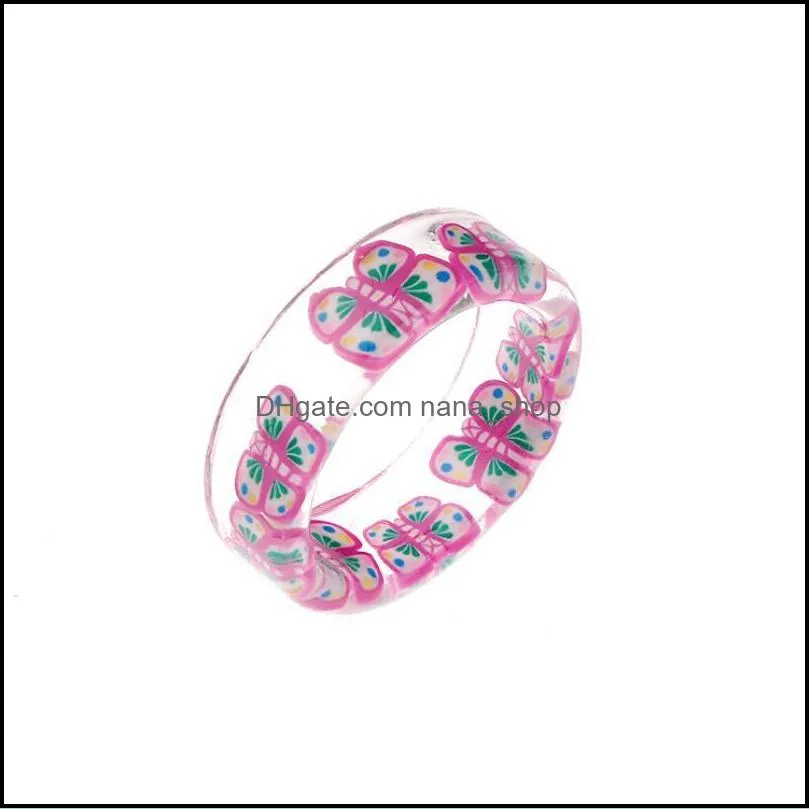 creative butterfly handmade colorful strawberry lemon  ring fashion resin transparent inside fruit finger rings for girl jewelry