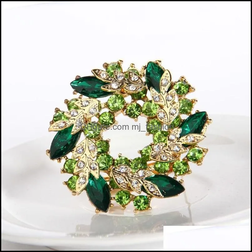 2 inch gold plated green and lime rhinestone crystal wreath flower brooch c3