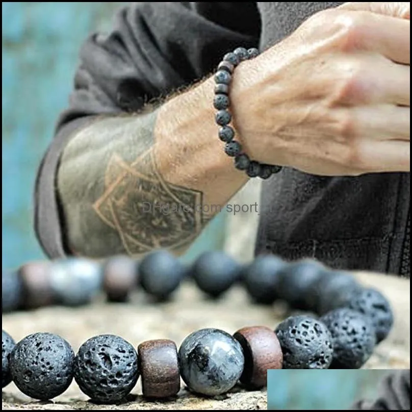  oil diffuser bracelets bangle fashion jewelry men natural lava rock beads healing energy stone wood bracelet dhs m185r