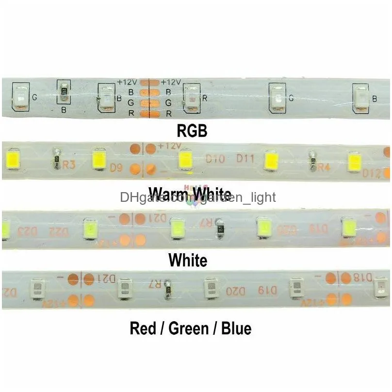 rgb led strip light 5m 60leds/m smd 2835 led strip dc 12v ip65 waterproof flexible tape white warm white red green blue yellow