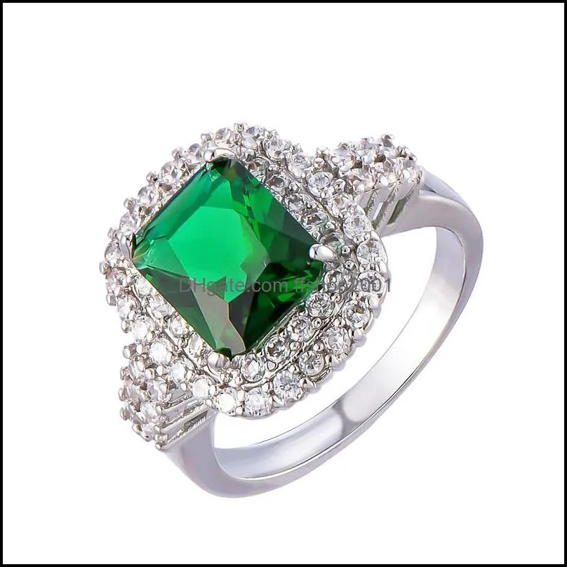 2019 fashion emerald rings for women luxury wedding gemstone silver plated engagement finger rings jewelry gift