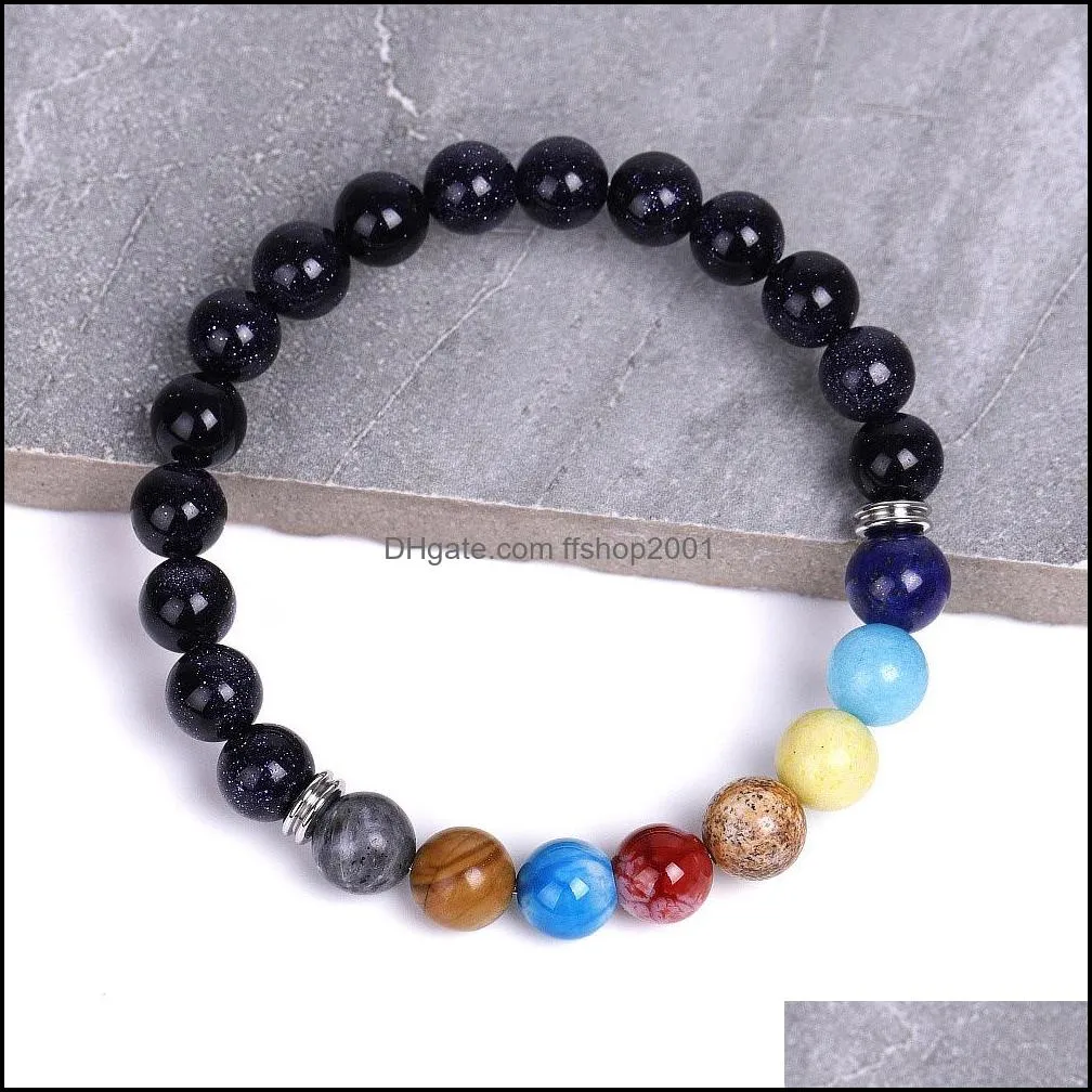 lovers eight planets natural stone bracelet universe yoga chakra galaxy solar system rock lava bracelets for men and women jewelry