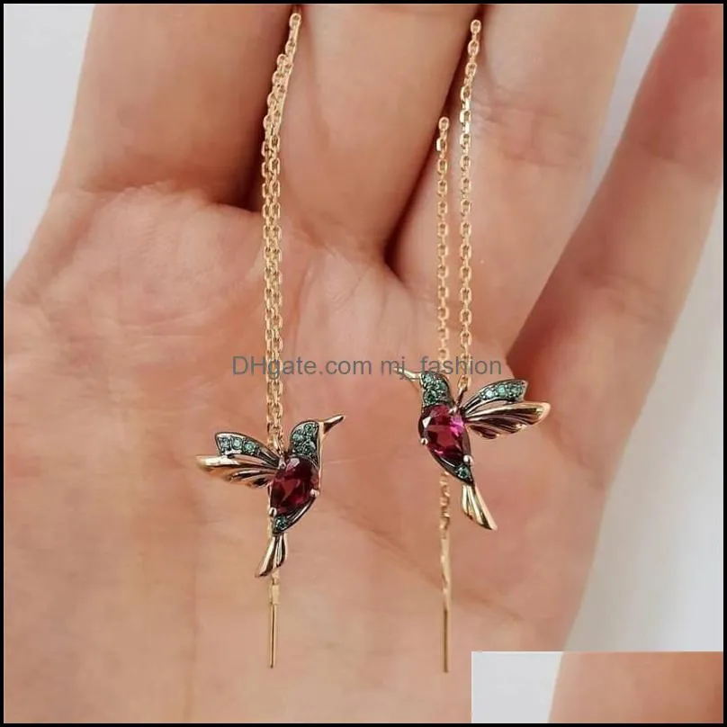 1 pair unique long dangle earrings bird pendant tassel crystal ladies jewelry design 2 colors hummingbird drop earring 286c3