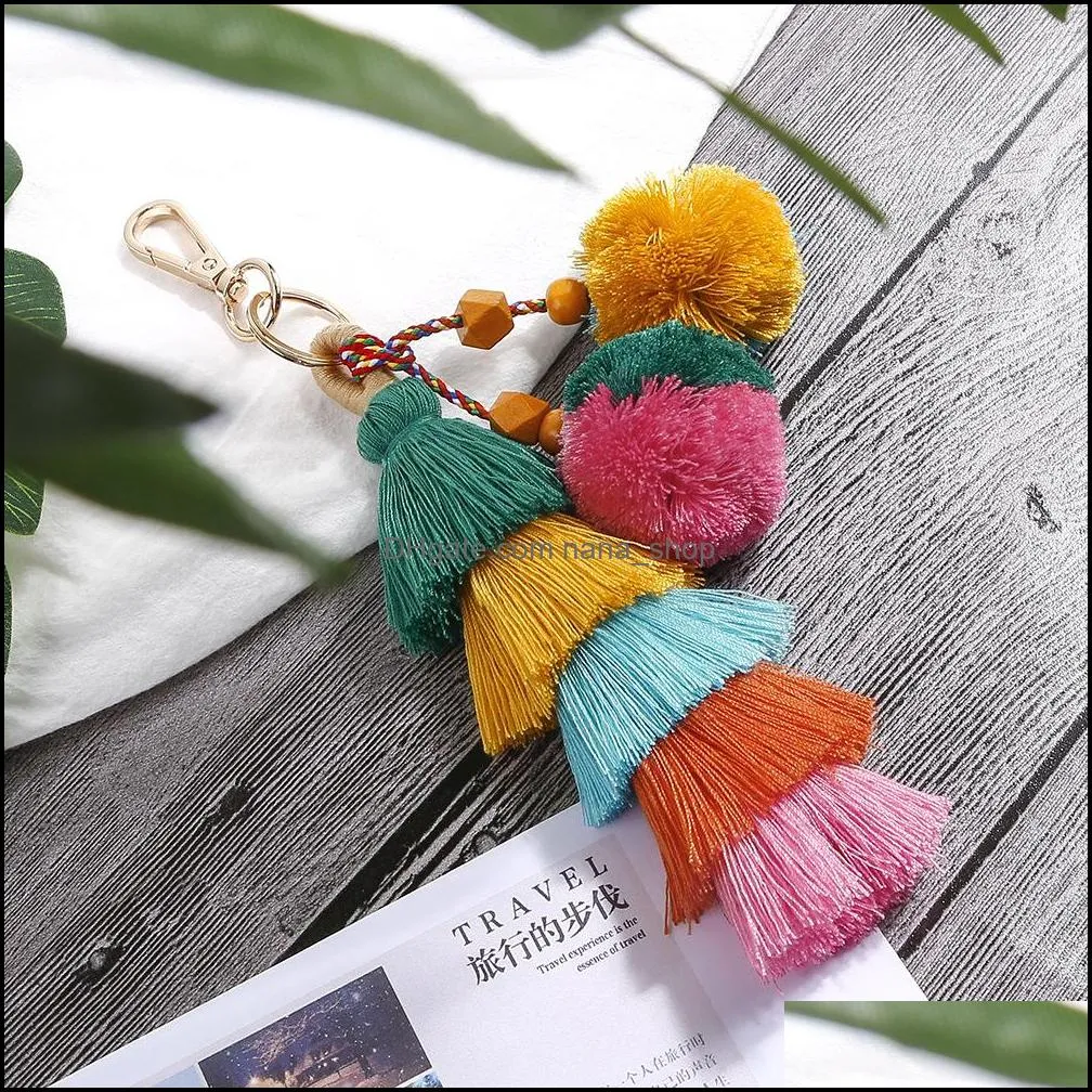 fashion candy color pompoms tassel keychain fur ball key chain pompom fluffy bag accessories keyring a121z