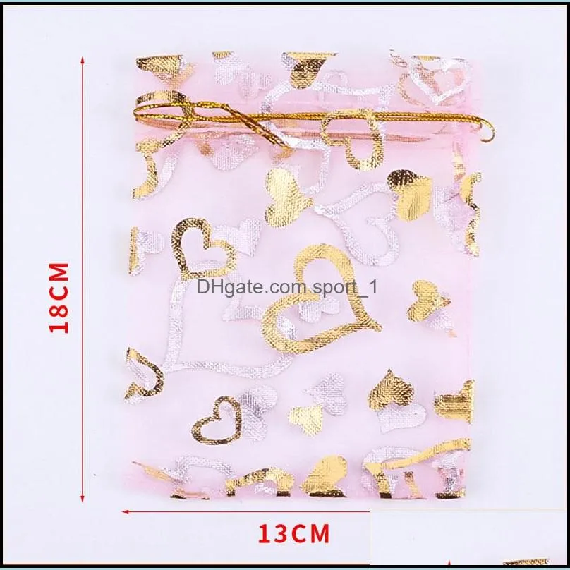 printing roses heart shape jewelry pouches christmas organza sack drawstring charm daily packaging bags various sizes